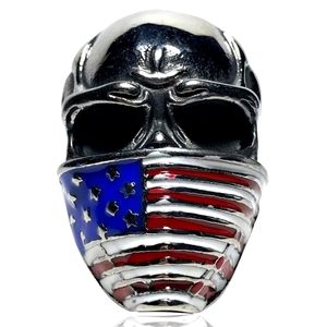 Biker Punk Gothic American Pride Flag Bandana Skull Ring